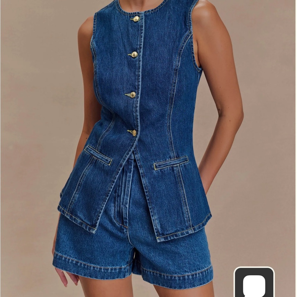 Meshki Dark Blue Denim Vest & Jean Shorts Set